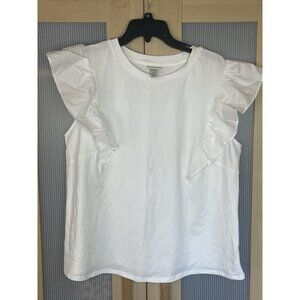 A New Day Flutter Sleeve Blouse Sz 2XL White Women's Casual Summer Top Beach